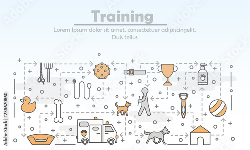 Vector thin line art dog training poster banner template