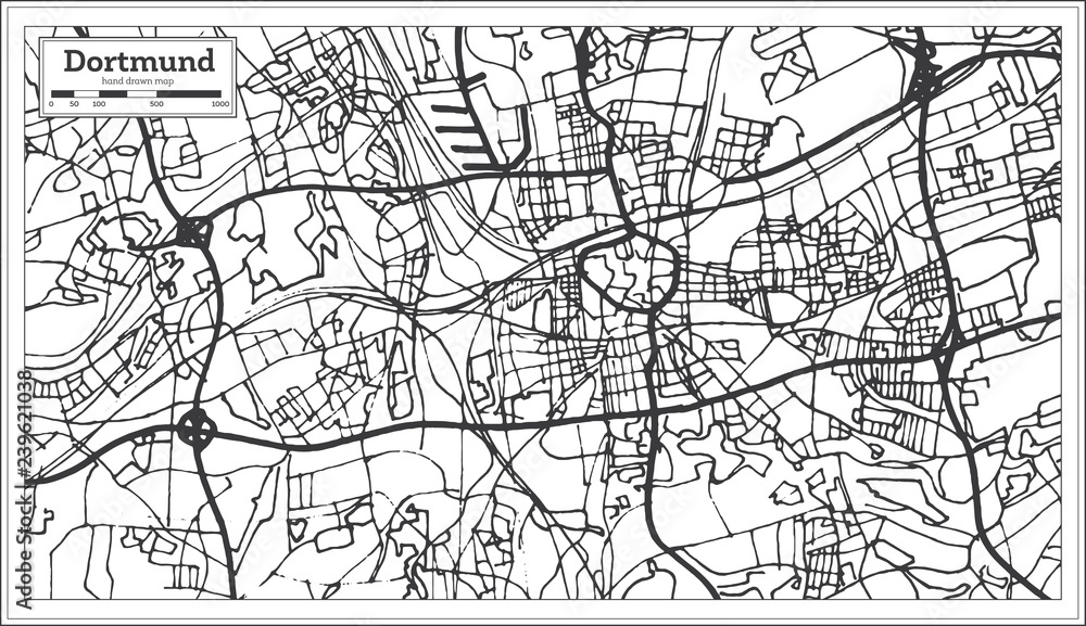 Dortmund Germany City Map in Retro Style. Outline Map.