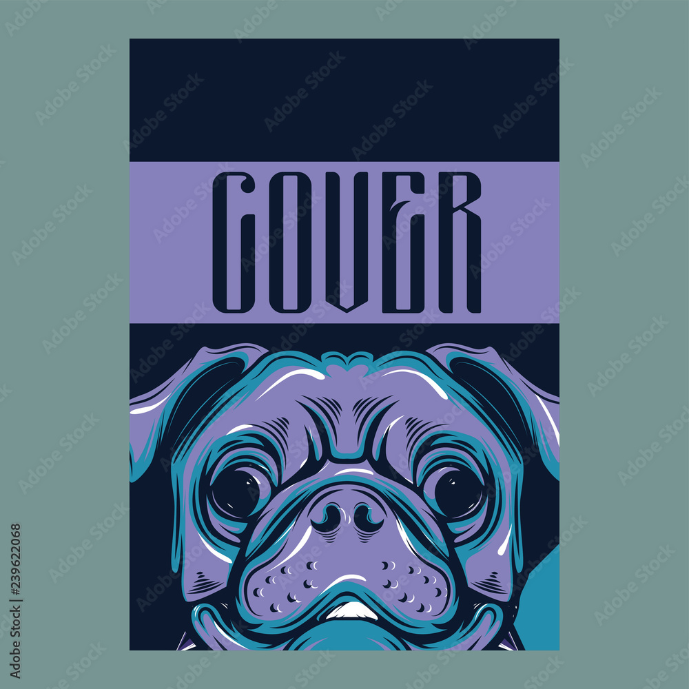 Card template with portrait of a cheerful dog. Vector illustration Card template with portrait of a cheerful dog. Vector illustration