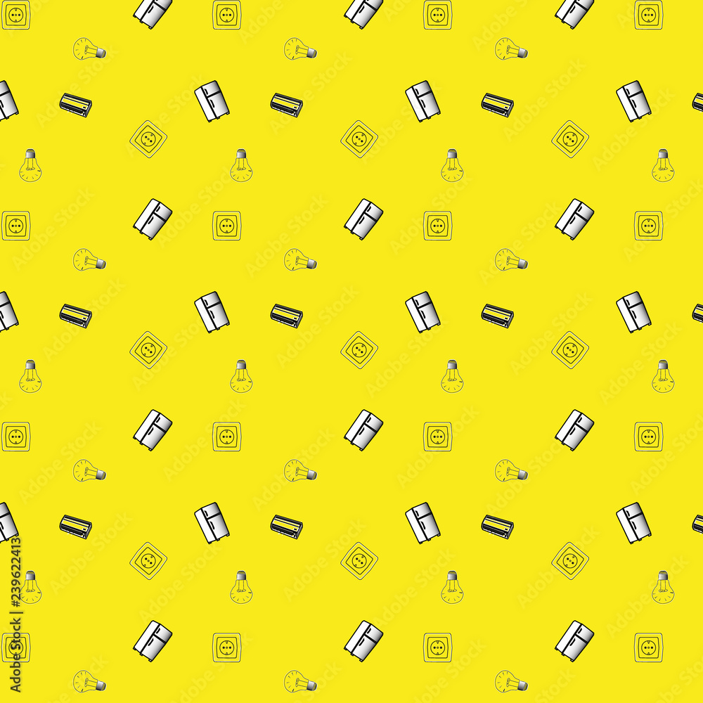 Festive seamless pattern of funny household items Festive seamless pattern of funny household items