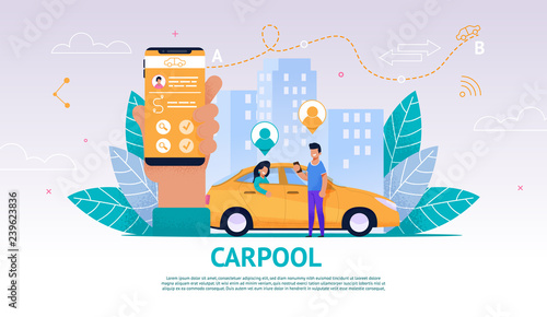 Illustration Guy and Girl in Yellow Car, Carpool