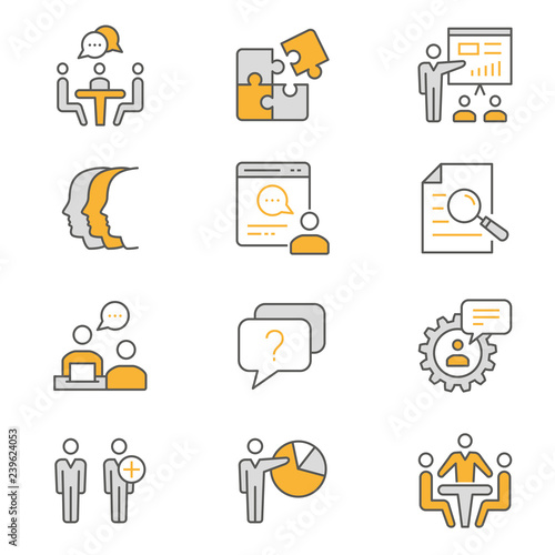 Management consulting flat line icon set. Vector illustration. Editable stroke.