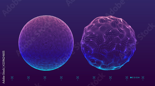 3d Sphere. Global digital connections. Technology concept. Vector illustration.