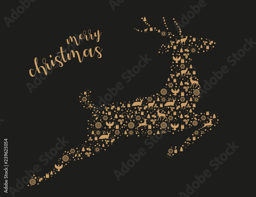 goldenes Rentier aus Weihnachtsobjekten Weihnachtskarte