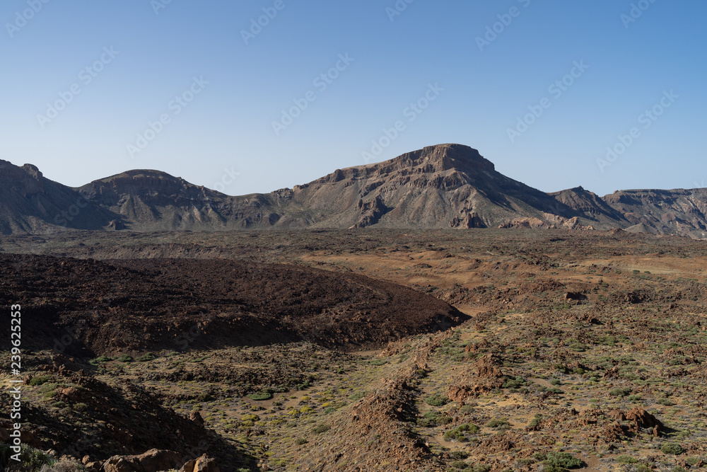 The lava fields of Las Canadas caldera of Teide volcano. Tenerife. Canary Islands. Spain. View from the observation deck - The lava fields of Las Canadas caldera of Teide volcano. Tenerife. Canary Islands. Spain. View from the observation deck -