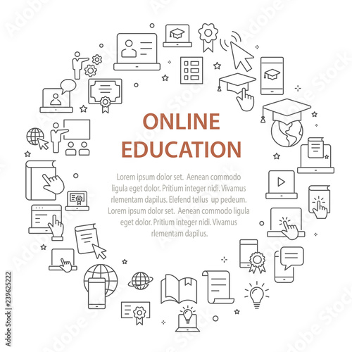 E-learning distance education outline icons set for interface, print. © lovemask