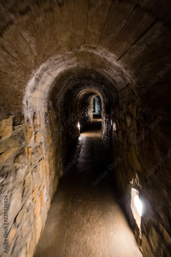 Carved underground corridor.