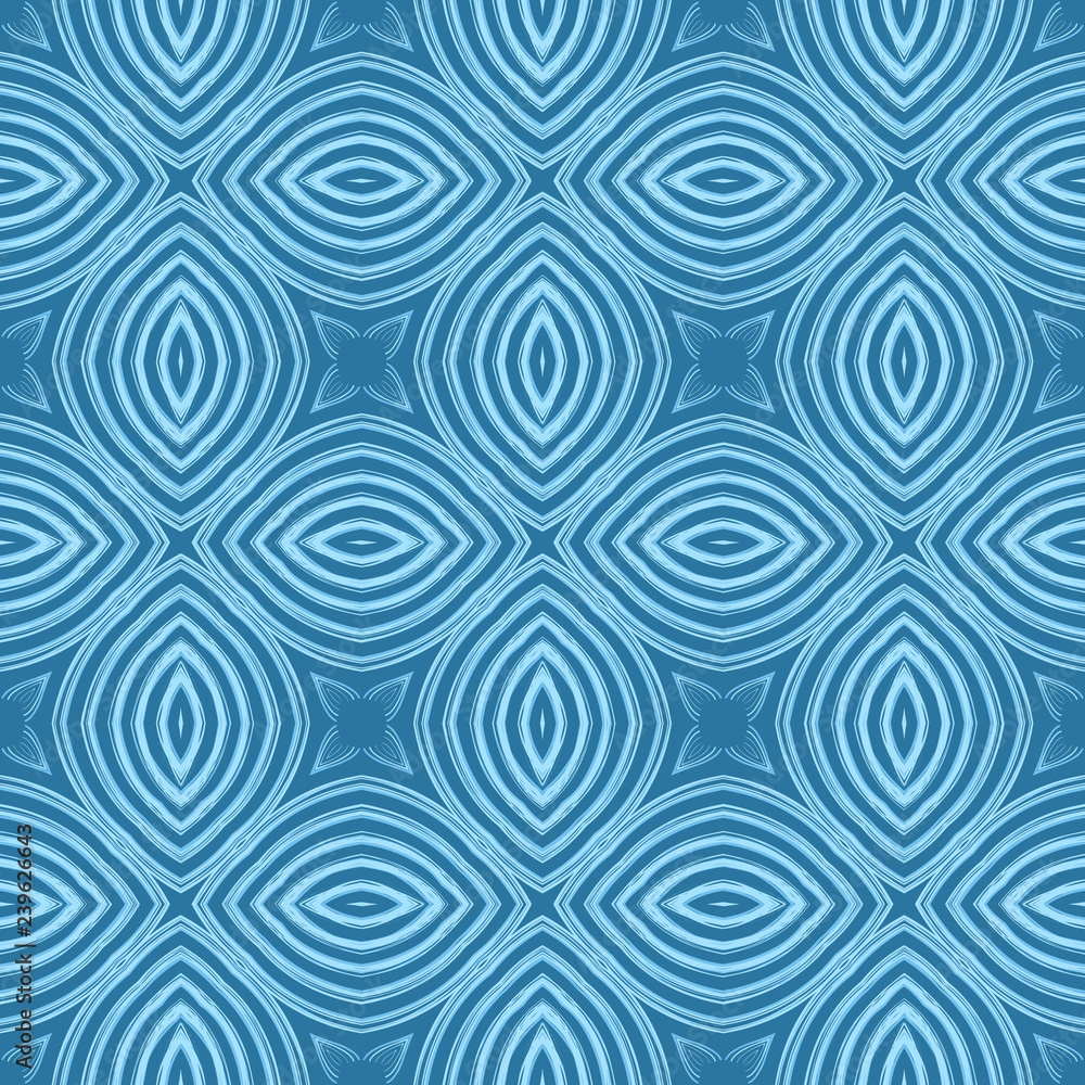Fototapeta premium Seamless square pattern from geometrical abstract ornaments on a blue background. Vector illustration can be used for textiles, wallpaper and wrapping paper