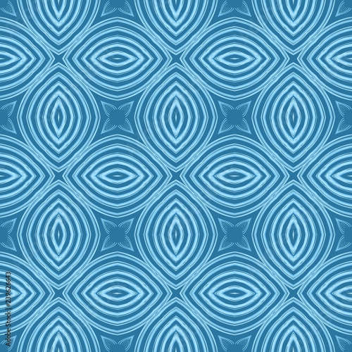 Seamless square pattern from geometrical abstract ornaments on a blue background. Vector illustration can be used for textiles, wallpaper and wrapping paper © Maya Lukash
