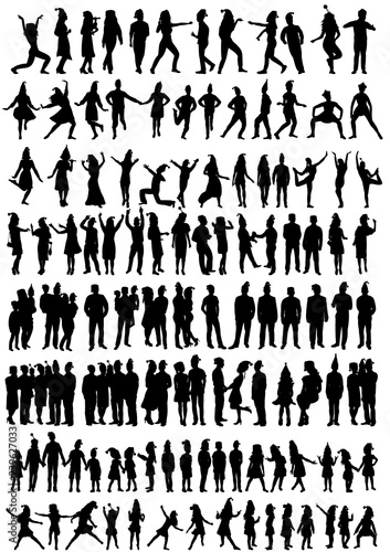 vector isolated, set silhouette people and children holiday
