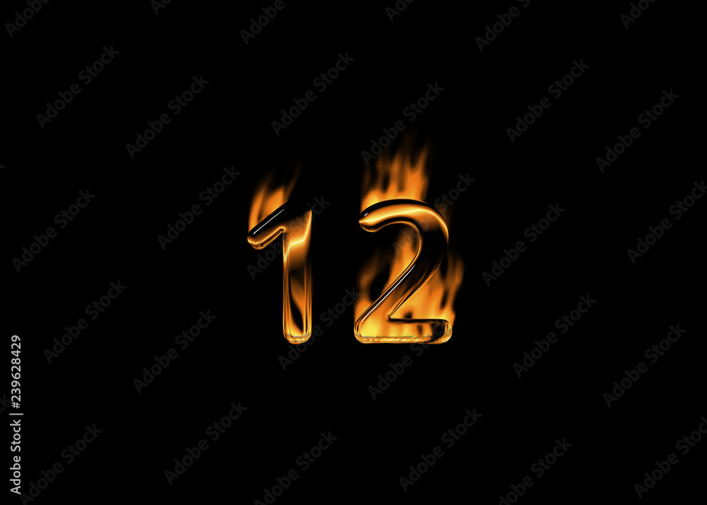 3D number 12 with flames black background Stock Illustration | Adobe Stock