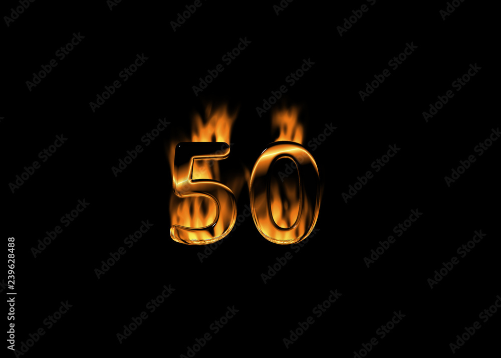 3D number 50 with flames black background Stock Illustration | Adobe Stock