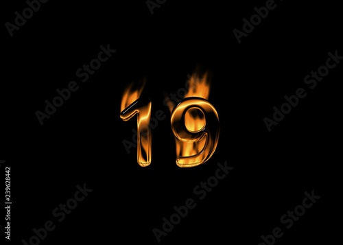 3D number 19 with flames black background photo