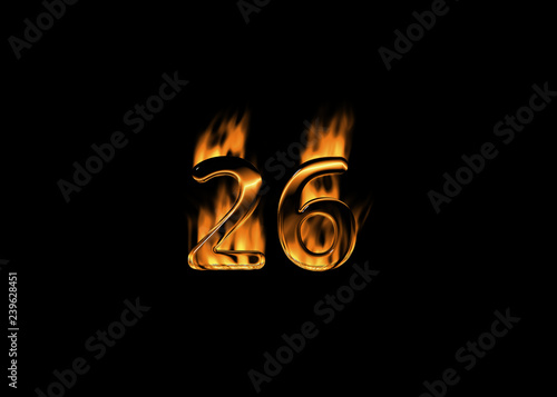 3D number 26 with flames black background photo