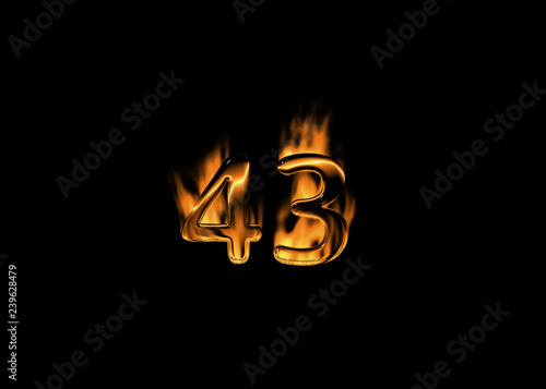 3D number 43 with flames black background