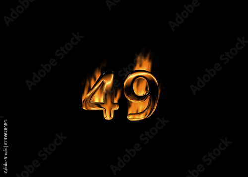 3D number 49 with flames black background