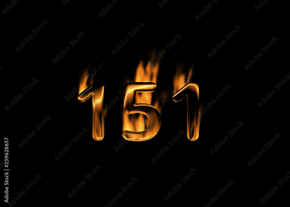 3D number 151 with flames black background 3D number 151 with flames black background