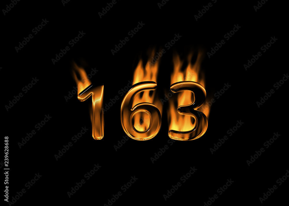 3D number 163 with flames black background 3D number 163 with flames black background