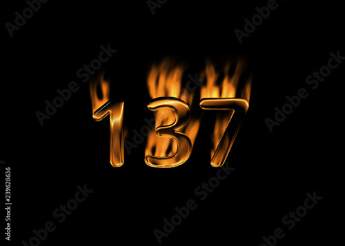 3D number 137 with flames black background