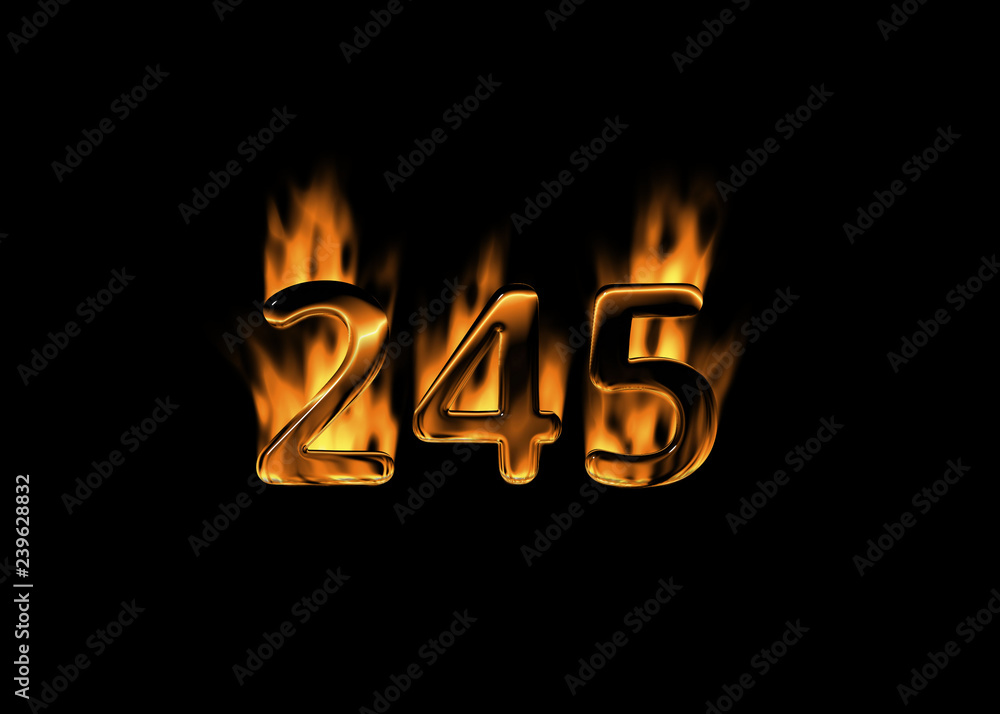 3D number 245 with flames black background 3D number 245 with flames black background