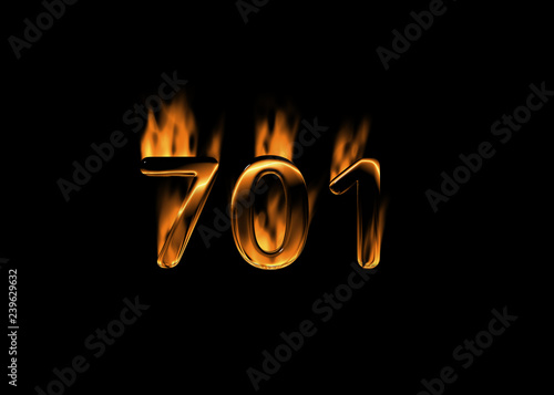 Tableau sur toile 3D number 701 with flames black background