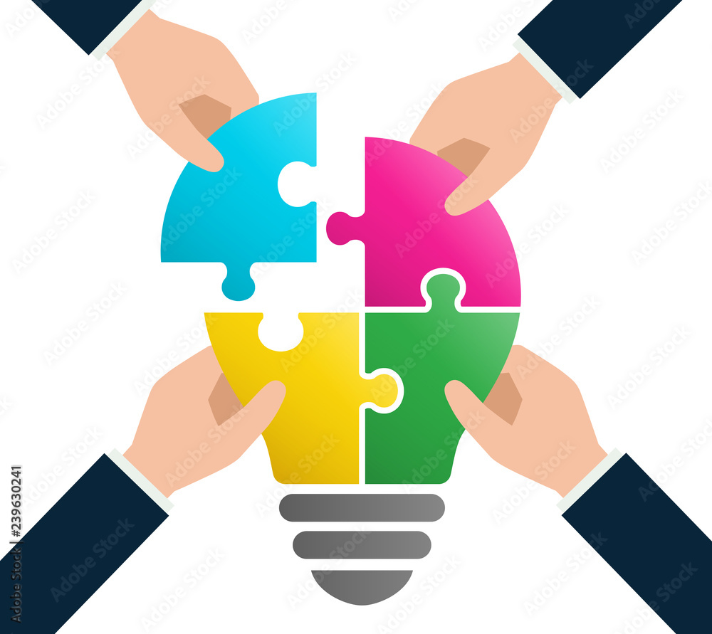 Puzzle light bulb and hand Puzzle light bulb and hand