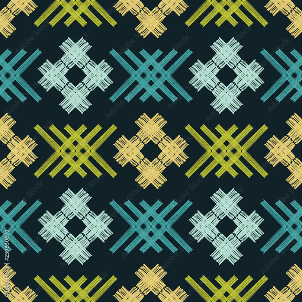 Patchwork texture. Weaving. Hand hatching. Trendy seamless pattern designs. Vector geometric background. Can be used for wallpaper, textile, invitation card, wrapping, web page background.