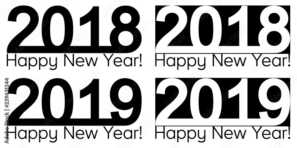 Happy New year 2018 2019 text lettering vector brochure design template, map, banner Happy New year 2018 2019 text lettering vector brochure design template, map, banner