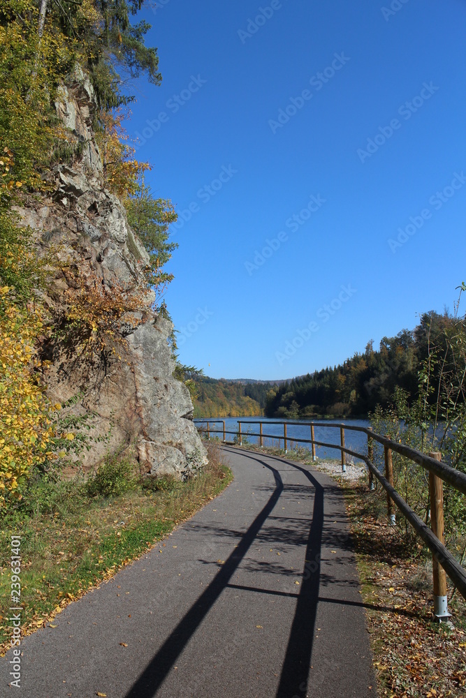 Pathway on shore of Vltava river between Hluboká nad Vltavou and Purkarec, Czech republic