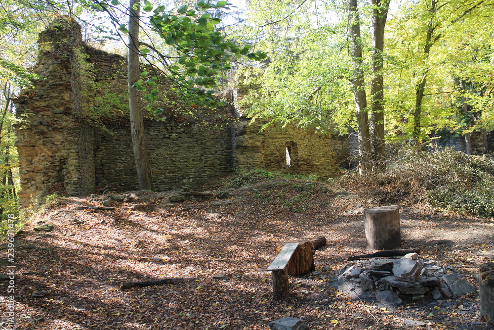 Ruins of small hunting romantic castle Karlův hrádek near Purkarec village, South Bohemian region, Czech republic Ruins of small hunting romantic castle Karlův hrádek near Purkarec village, South Bohemian region, Czech republic
