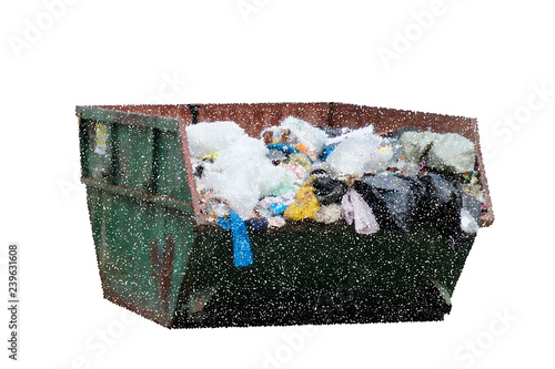 Dumpster full garbage. Isolated on white background. Vector illustration.