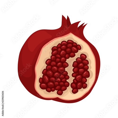 Flat vector icon of open pomegranate. Delicious garnet fruit full of vitamins. Natural and healthy food