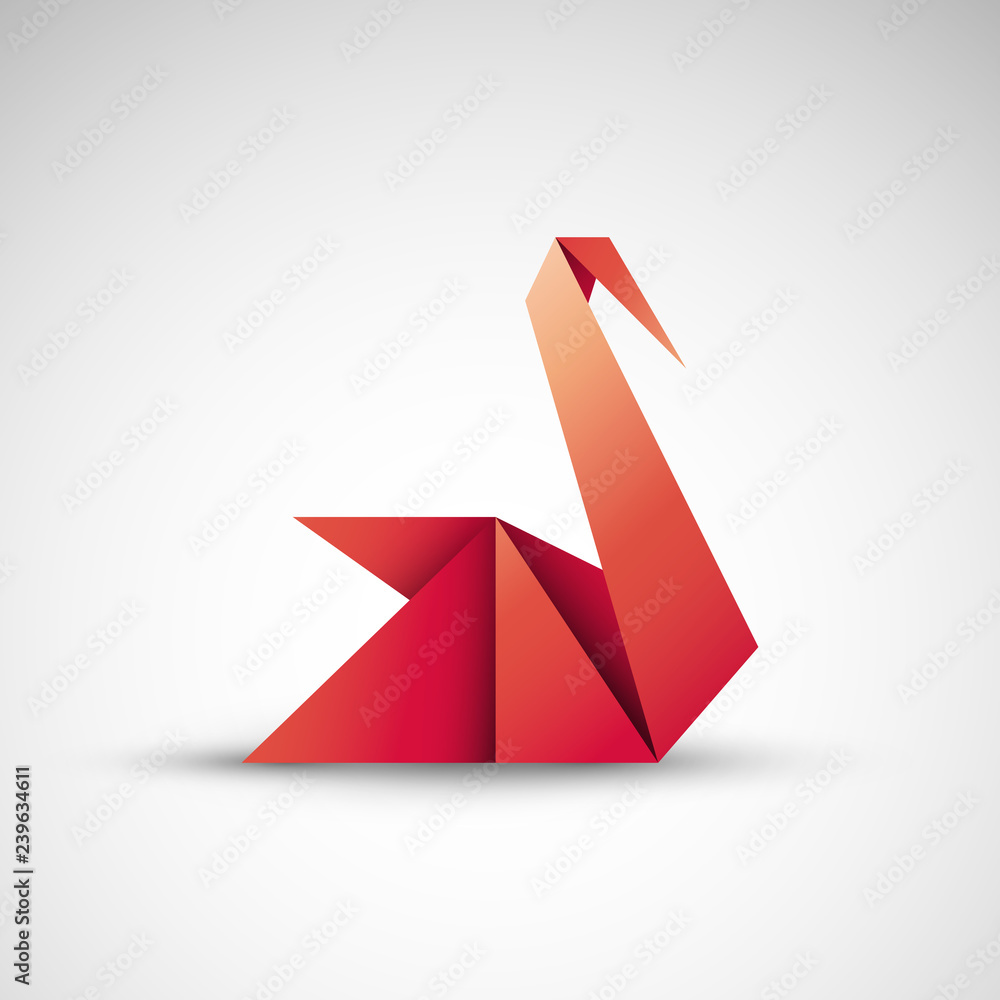 łabędź origami logo wektor - obrazy, fototapety, plakaty 