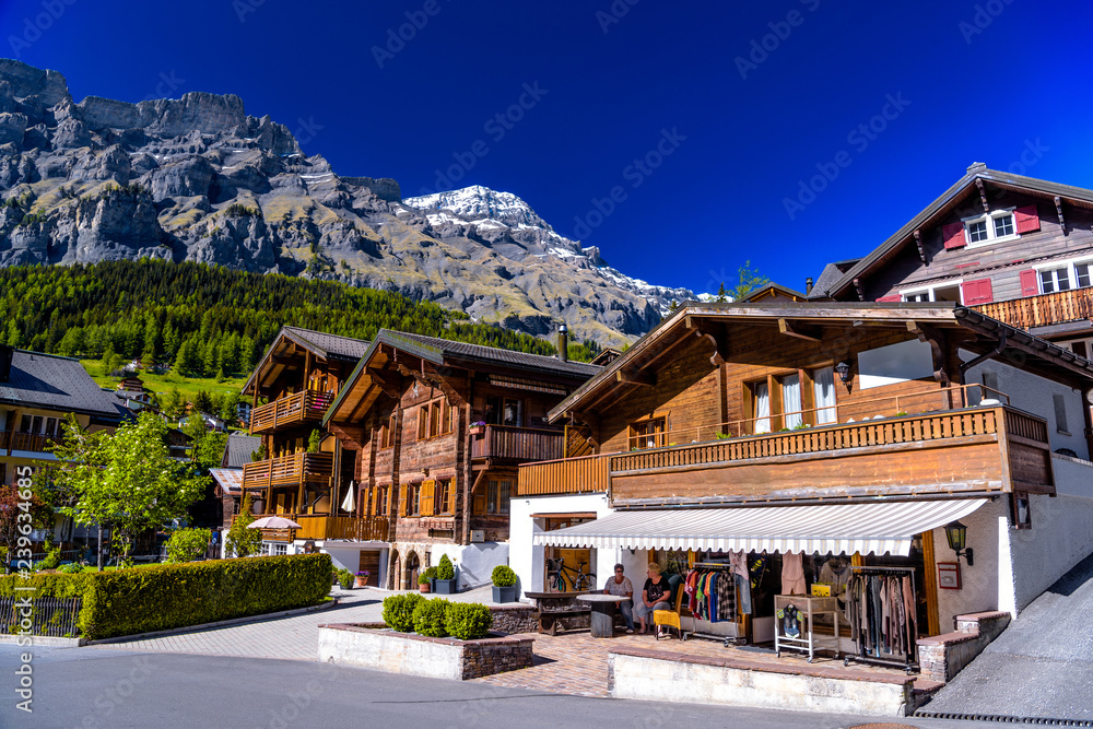 Chalet and hotels in swiss village in Alps, Leukerbad, Leuk, Vis