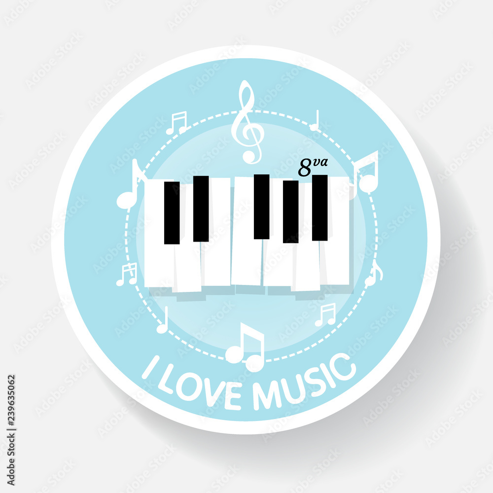 Naklejka premium Music piano keyboard with Notes. Poster background template. Music Vector Background