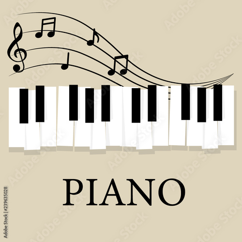 Music piano keyboard with Notes. Poster background template. Music Vector Background