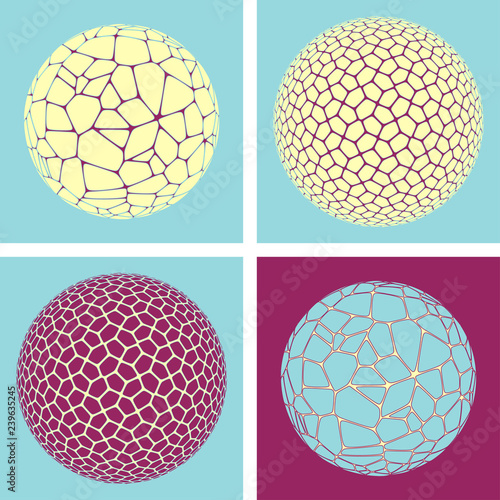 set of graphic cracked eggs in blue purple shades