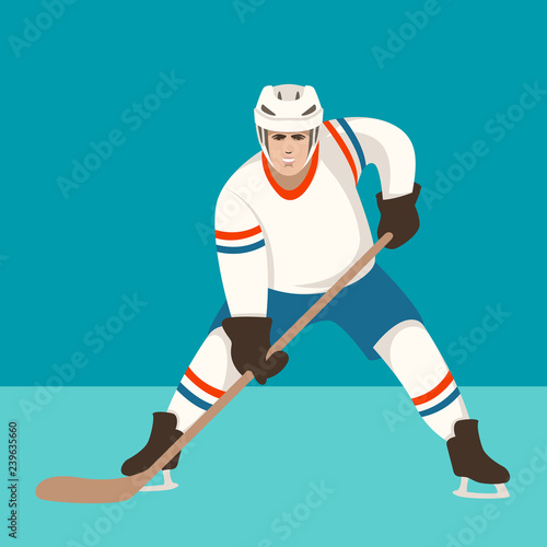 hockey player ,vector illustration , flat style ,front 