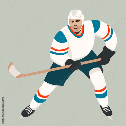 hockey player ,vector illustration , flat style ,front 