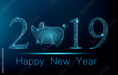 Cute polygonal pig on place of zero in number 2019