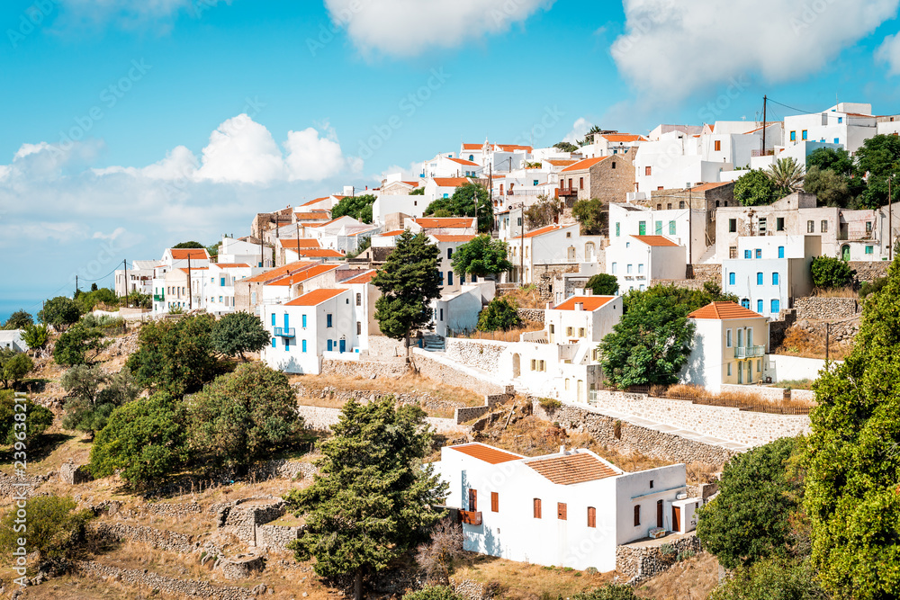 Traditional Greek village with white houses, Nikia, Nisyros, Greece