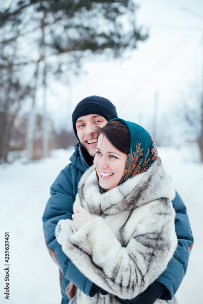 Obraz premium young couple in winter for walk.