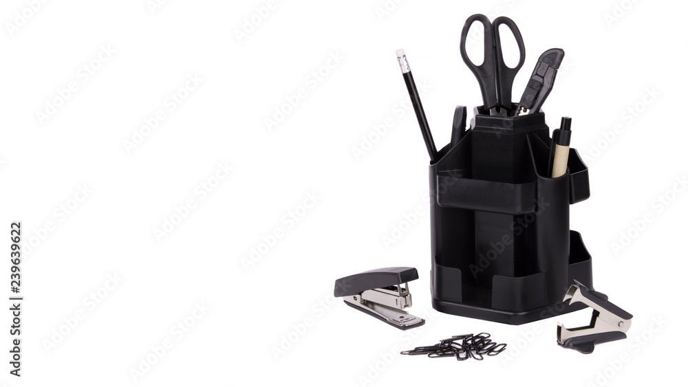 Fototapeta premium Organizer with stationery isolated on white background
