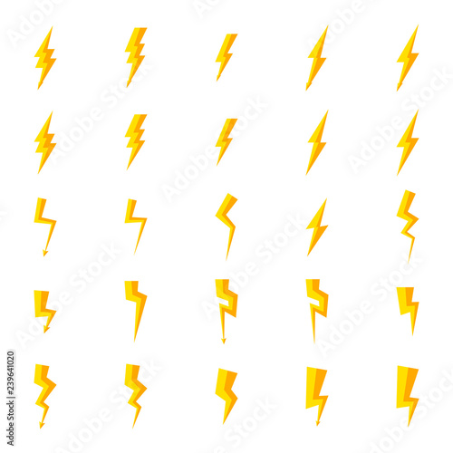 Thunder bolt and flash lighting flat icons.