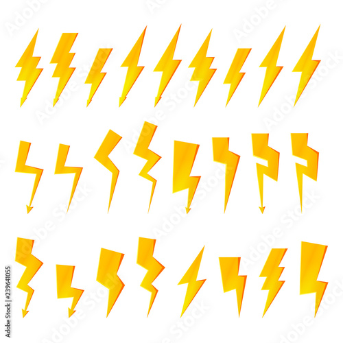 Thunder bolt icons. Flash lighting sign. High voltage symbols.