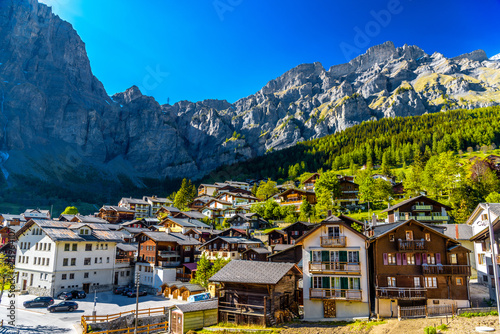 Chalet and hotels in swiss village in Alps, Leukerbad, Leuk, Vis