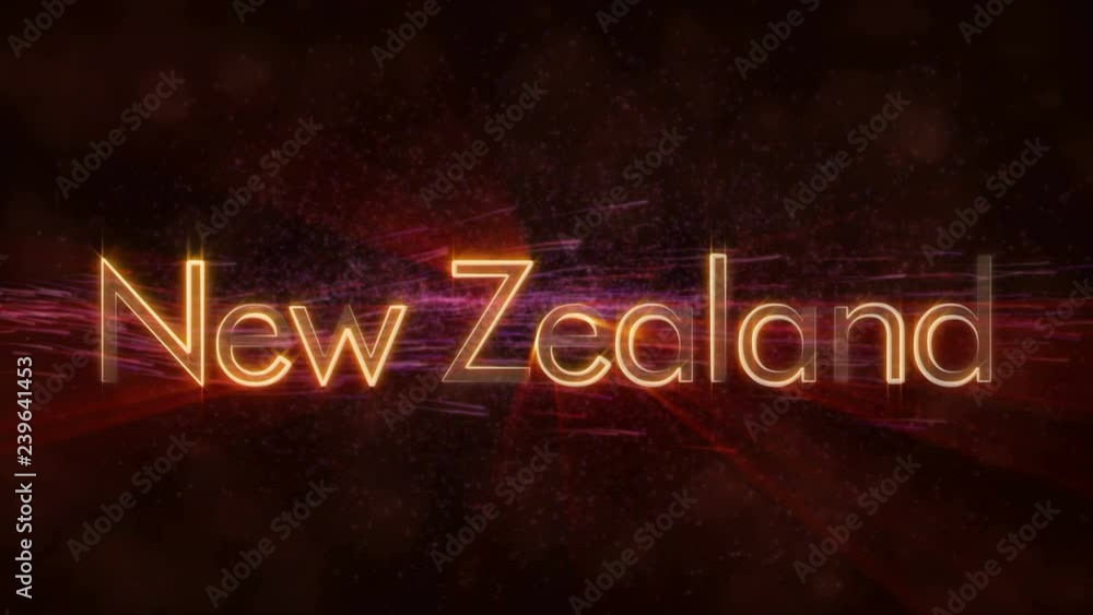 New Zealand to Aotearoa - country name transition between English and local Language text animation. Shiny rays looping on edge of text over a background with swirling and flowing stars New Zealand to Aotearoa - country name transition between English and local Language text animation. Shiny rays looping on edge of text over a background with swirling and flowing stars