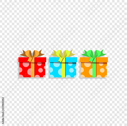 cute cartoon set of colorful gift boxes wrapped with festive bow isolated