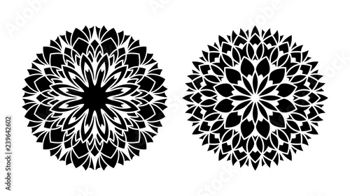 Tattoo mandala. Set of two vector flowers. Tribal floral patterns.