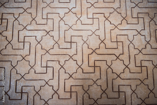 Closeup of a beautiful medieval time architecture seen inside Alhambra Palace. The architecture seems apalling and stunning with details. The design is similarly fascinating.